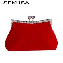 SEKUSA Velvet diamonds evening bags red black color soft cocktail handbags wedding bridal day clutches purse 2024 - buy cheap