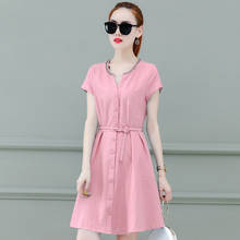 Summer Dress 2020 new Casual Dress Fashion Short Sleeve V-Neck  A-Line Dress Pink Mini Dress women 2024 - buy cheap