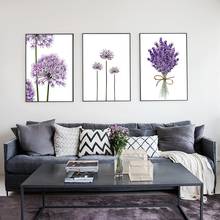 Escandinavo lavanda flores arte da parede pintura da lona verde posters e cópias moderno fotos de parede para o quarto decoração casa 2024 - compre barato