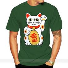 Camiseta japonesa da sorte maneki neko, camiseta branca da felicidade e tira, 100 algodão, unissex, personalidade 2024 - compre barato