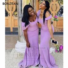 African Violet Off the Shoulder Mermaid Bridesmaid Dresses Long Elastic Satin Black Girls Bridesmaid Dress Wedding Party Gowns 2024 - buy cheap