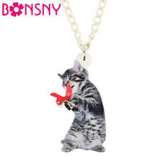 Bonsny Acrylic Christmas American Short Hair Cat Kitten Necklace Pendant Chain Animal Jewelry For Women Girl Teen Gift Accessory 2024 - buy cheap