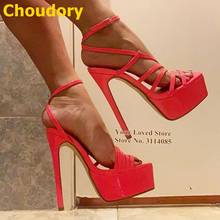 Choudory Red Patent Leather Strappy High Heel Sandals Platform Caged Dress Shoes Buckle Strap Gladiator Pumps Size46 Dropship 2024 - buy cheap