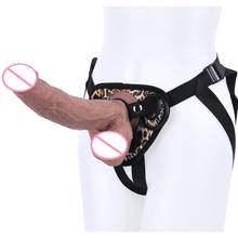Brinquedo sexual de silicone feminino, pênis com cinta de leopardo realista, enorme, para adultos 2024 - compre barato