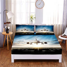 Aircraft Digital Printed 3pc Polyester  Fitted Sheet Mattress Cover Four Corners with Elastic Band Bed Sheet Pillowcases 2024 - buy cheap