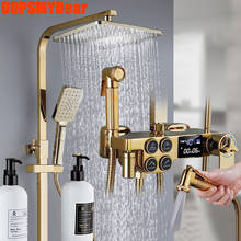 Gold Digital Shower Set Bathroom Smart Thermostatic Shower System Wall Mount Golden Bath Faucet Hot Cold Mixer SPA Rainfall Tap 2024 - buy cheap