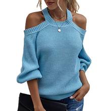 Autumn Winter Women Fashion Sweater Sexy Women Solid Color Off Shoulder Knit Sweater Halter Neck Pullover Knitted Streetwear 2024 - buy cheap
