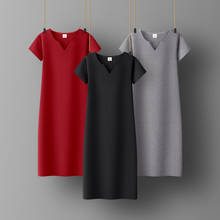 Vestido de algodón suave para mujer, ropa informal elástica de manga corta con cuello en V, para oficina 2024 - compra barato