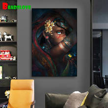 Pintura de diamante de arte africano para mujer, cuadro decorativo redondo y cuadrado completo, imagen de chica negra, punto de cruz, bordado de diamantes, retrato artístico 2024 - compra barato