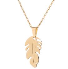 Hfarich Vintage Retro Feather Pendants Necklaces Stainless Steel Chic Palm Leaf Sweater Chain Statement Jewelry Choker for Women 2024 - buy cheap