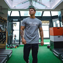 New sports T-shirt men's new gym fitness T-shirt loose cotton men's bodybuilding sports shirt T-shirt men's clothing 2024 - buy cheap