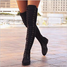 Sexy Lace Up Over Knee Boots Women Boots Flats Shoes Woman Square Heel Rubber Flock Boots Botas Winter Thigh High Boots896 2024 - buy cheap