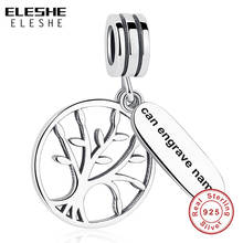 ELESHE, 100% 925 пробы, серебряное дерево жизни, бусина, шарм, подходит для оригинального браслета, ожерелья, персонализированное выгравированное имя, изготовление ювелирных изделий 2024 - купить недорого