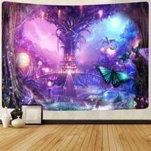 Simsant Psychedelic Forest Castle Tapestry Trippy Mushroom Butterfly Art Wall Hanging Tapestries for Living Room Home Dorm Decor 2024 - buy cheap
