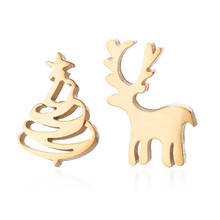 Oly2u European American Fashion Delicate Gold Christmas Tree&Deer Snowflake Small Earrings for Women Christmas Jewelry Orecchini 2024 - buy cheap