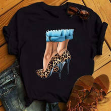 Zogankin camiseta feminina 90s tops leopardo saltos altos estampados manga curta preta camiseta feminina camiseta hipster streetwear 2024 - compre barato