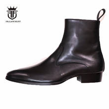 Bota de couro genuíno masculina, botas estilo slim da moda e simples com ponta fina para casamento 2024 - compre barato