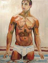 100% Hand-painted oil painting, "WHITE UNDIES" gay art, 2020 2024 - buy cheap