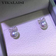YIKALAISI-pendientes de plata esterlina 925 para mujer, joyería de perlas naturales finas 2020, aretes de tuerca de 7-8mm, venta al por mayor 2024 - compra barato