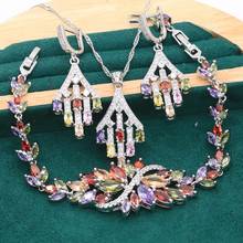 Multi Color Zircon 925 Silver Jewelry Set For Women Bracelet Earrings Necklace Pendant Gift Box 2024 - buy cheap