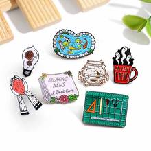 Fashion Brooches BREAKING NEWS,L Don't Care,CAFFEINE FIEND Enamel pins ruler tool ghost cup Magic jar fish pool newspaper Badges 2024 - buy cheap