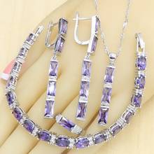 Classic Purple Zirconia Silver Color Jewelry Sets for Women Bracelet Long Earrings Rings Necklace Pendant Gift Box 2024 - buy cheap