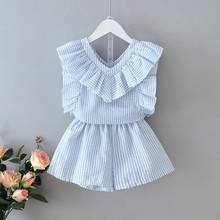 Girl Clothing Set Korean Summer New Striped Ruffles Top T-shirt + Pants Children Suit Toddler Baby Children's Clothing 2024 - buy cheap