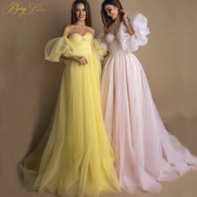 Pink Prom Dresses Wome Dot Tulle Pleat A-line Long Yellow Party Dress Formal Puffy Sleeves Elegant Dress Young Girl Vestido 2024 - buy cheap