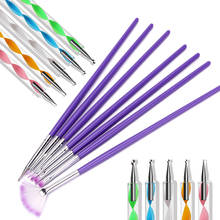 Инструменты для ногтей набор 7 фиолетовый кисти и 5 двойной заканчивается нажмите с силой так, ручки для рисования Краски Ультрафиолетовый гель, подводка лак для ногтей дизайн 2024 - купить недорого