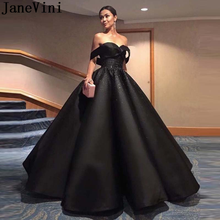JaneVini Sexy Black Long Evening Dresses Ball Gown Off Shoulder Satin Ruched Shiny Heavy Beading Floor Length Arabic Dinner Gown 2024 - buy cheap