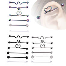 6Pcs/Set  Stainless Steel Industrial Barbell Earrings Heart Arrow Rainbow Ear Cartilage Helix-Conch Piercing Jewelry 2024 - buy cheap