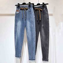 Calças femininas soltas de cintura alta, jeans bordado, amaciante, cintura elástica, comprimento no tornozelo, harem, 4xl 5xl 2024 - compre barato
