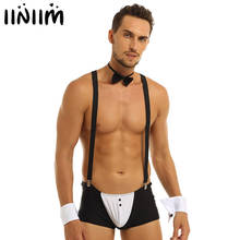 Mens Groom Tuxedo Set Boxer Underwear Sexy Lingerie with Suspender Shoulder Straps Bow Tie Collar Bracelets Costumes 2024 - buy cheap