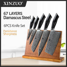 XINZUO 6PCS Best Kitchen Knives Sets With Excellent Acacia Wood BlocK Super Sharp Japanese Damascus Steel Knives Set G10 Handle 2024 - buy cheap