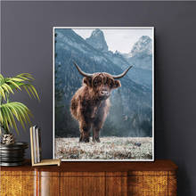 Highland vaca 5d broca completa quadrada diy, pintura de diamante redondo bordado de animal, arte de parede, decoração de casa, presente de fazenda, 2024 - compre barato