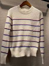 Women Wool Blend Contrast Striped Knitting Pullover Sweater - Ladies Casual Long Sleeve O Neck Jumper Top 2024 - buy cheap