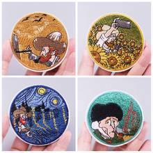 Van Gogh Patch Artistic Old Man DIY Embroidered Patches For Clothes Stickers For T-shirt Outdoor Mountain Sun Moon Sunset Patch 2024 - buy cheap
