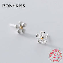PONYKISS Office S925 Sterling Silver Minimlist Cute Flower Stud Earrings for Women Fine Jewelry Party wholesale Gift Accessory 2024 - buy cheap