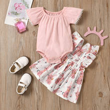 2021 New Kids Easter Dress Sets Infant Baby Girls Short Sleeve Romper+easter Rabbit Print Suspender Skirt Set Dziewczyna Zestawy 2024 - buy cheap