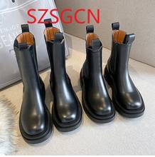 SZSGCN 2021 New Luxury Chelsea Boots Women Ankle Boots Chunky Winter Shoes Platform Ankle Boots Slip On Chunky Heel BV Boot 2024 - buy cheap
