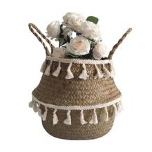 New  Seagrass Wicker Basket Flower Pot Folding Basket Storage Basket White Tassel Decoration 2024 - buy cheap