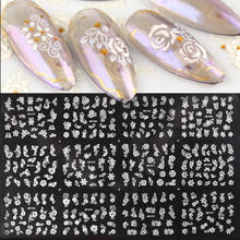 Белый стикер для ногтей клейкие наклейки 5D рельефные цветы розы слайдеры стикеры 3D на ногти Nail Art Наклейки s украшения фольги обертывания Маникюр NT1801 2024 - купить недорого