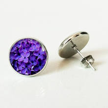 New beautiful purple lavender Stud Earring Jewelry flowers and plants round glass convex dome earrings Succulent floral jewelry 2024 - buy cheap