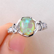 Luxury Female Green Opal Stone Ring Elegant Oval Hollow Zircon Wedding Rings For Women Dainty Bridal Engagement Ring 2024 - buy cheap