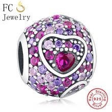 FC Jewelry Fit Original Brand Charm Bracelet Bangle 925 Sterling Silver Love Heart Pink Natural CZ Stone Beads Making Berloque 2024 - buy cheap