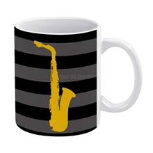 Saxofonte caneca branca 11 oz engraçado cerâmica café/chá/cacau caneca original presente saxofonte instrumento música instrumentos música arte mu 2024 - compre barato