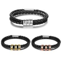 Personalized Custom Name ID Bracelets for Men with 3 Colors Beads Charm Braid Leather Bracelets & Bangles for Boyfriend Dad Gift 2024 - buy cheap