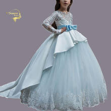 2020 Princess Long Sleeves Lace Girl's Pageant Dresses Bow Sash Buttons Ball Gowns Wedding Birthday Party Dress Kids Formal Wear 2024 - buy cheap