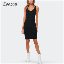 Women Black Suede Leather Pencil Tank Dress Elastic Slim Sleeveless Vest Dresses Ladies Casual Faux Leather Knee Length Dresses 2024 - buy cheap