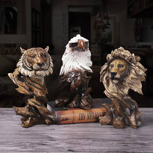 Estátua de cabeça de animal de arte, artesanato criativo de resina de imitação de raiz de madeira, estatueta de cavalo de leão, tigre, lobo, águia, decoração de casa 2024 - compre barato